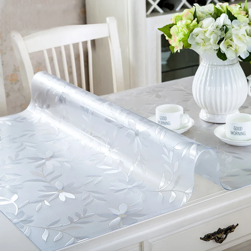 IHAD PVC Waterproof Tablecloth Transparent with Pattern Kitchen Table Cover Oilproof Cloth Soft Glossy Glass Tablecloth 1.0 mm