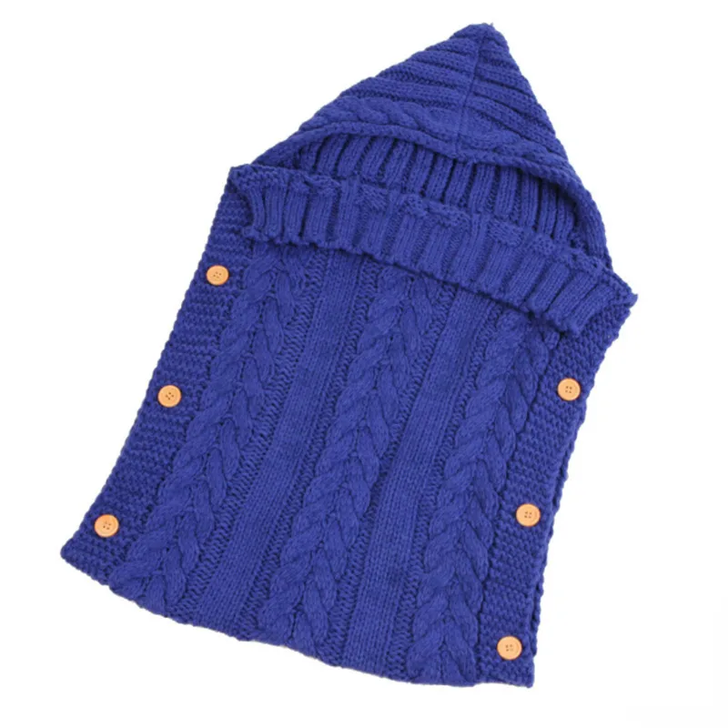 Детские вязаные спальные мешки пеленание Кнопка спальные мешки новорожденный Footmuff для коляски зимний спальный мешок одеяло для фото - Цвет: navy blue