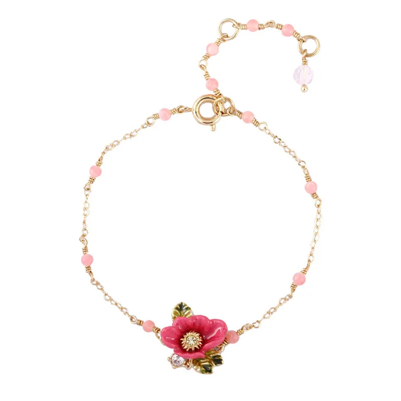 

Lovely red poppy flower bracelets for women enamel glaze simple flower bead bracelet lady fashion jewelry