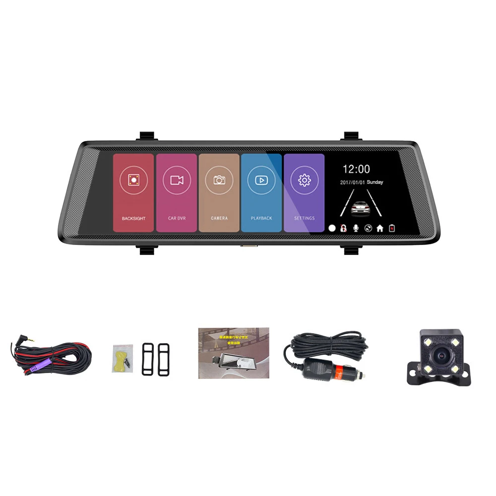 

Full HD 1080P Dash Cam 10 Inch Full Screen Smart Rearview Mirror Streaming Media Recorder Rearview Mirror Front and Camera