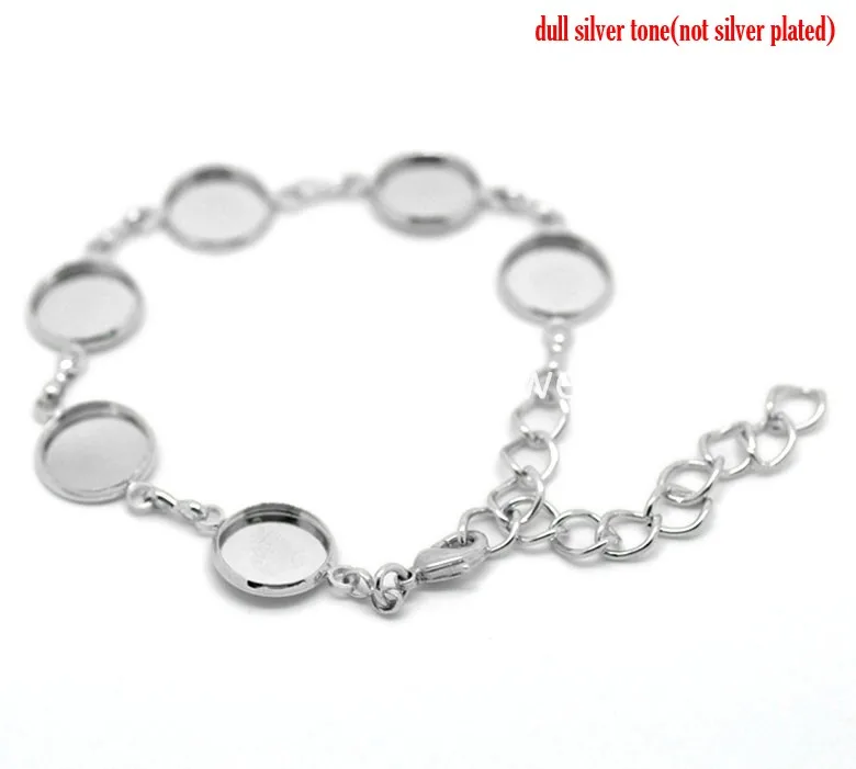 Doreen Box hot-3 серебристого цвета Круглый Кабошон Установка дисковых браслетов 16 см(6 2/") длинный(B20688