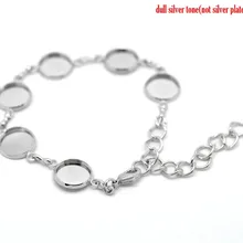 Doreen Box hot-3 серебристого цвета Круглый Кабошон Установка дисковых браслетов 16 см(6 2/") длинный(B20688