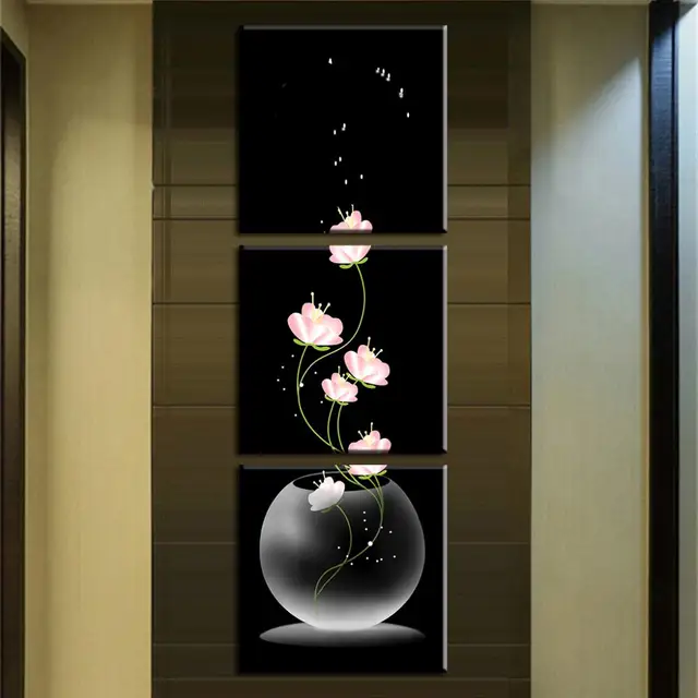 3 pcs set abstract art modern wall paintings flowers porch vertical