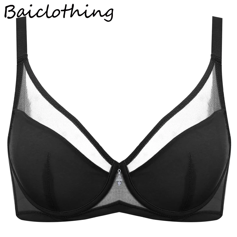 BAICLOTHING, удобный женский Гладкий бюстгальтер с 3/4 чашечками, не закрывающийся на косточках, кружевной бюстгальтер с вышивкой, нижнее белье, 34, 36, 38, 40 B, C, D, E