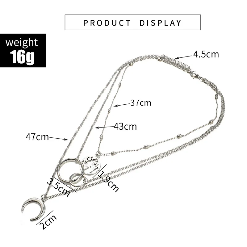 Многослойный кулон с картой Луны и земли для женщин, винтажное очаровательное Серебряное колье, ожерелье, богемное ювелирное изделие, опт