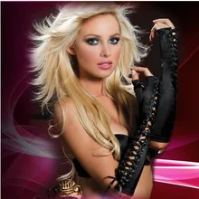 Черный шнурок ленты Длинный Сексуальный танец диско артист костюм вечерние без пальцев леди девушка женская перчатка