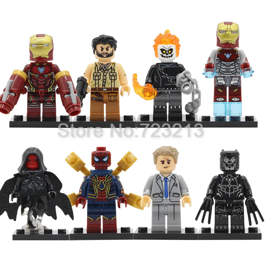 

4pcs Super Hero Avengers Figure Spider Iron Man Everett Rose Black Panther Ghost Rider Ulysses Klaw Building Blocks Brick Toy
