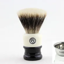 "FS"-24 мм Форма вентилятора 2 диапазона тончайшая кисточка для бритья из барсучьего волоса черная и белая ручка+ Чаша для бритья из нержавеющей стали