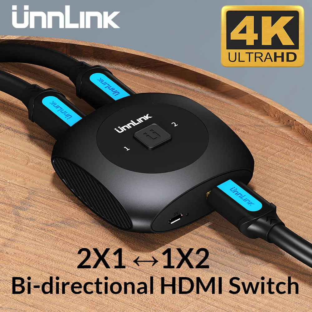 Unnlink HDMI Switch Splitter Bi-directional Switcher 2X1/1X2 UHD4K Adapter for led tv mi box computer projector pc laptop ps4