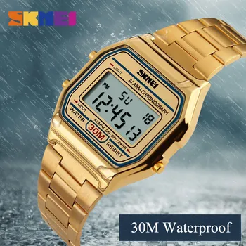 

SKMEI Fashion Casual Men Watch LED Digital Retro Wristwatches Stainless Steel Strap 30M Waterproof Chronograph Watches 1123