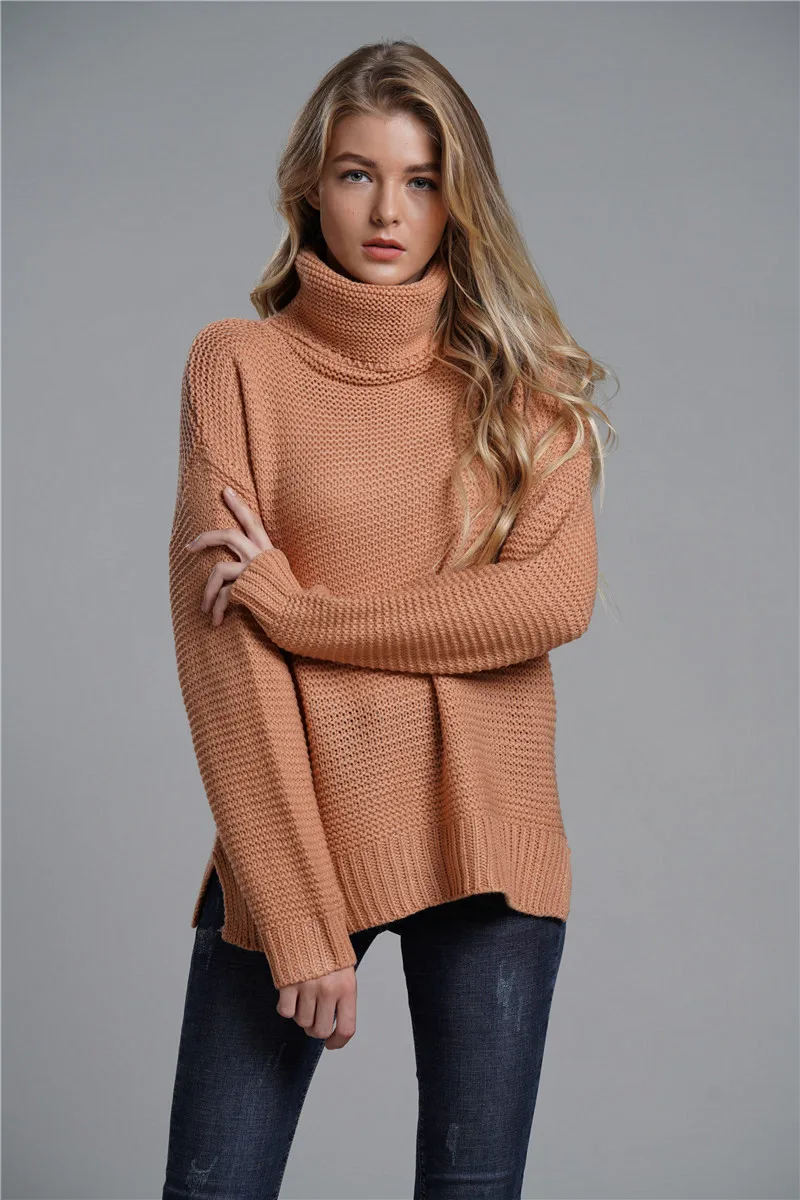 SUNJINACRO/осенне-зимние женские свитера, пуловеры, Повседневный свитер с длинными рукавами, тонкий однотонный вязаный джемпер с высоким