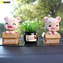 Car decoration creative resin spring cute shaking head pig and artificial flower car accessories toy gift head shaking cute cat style toy for car decoration white