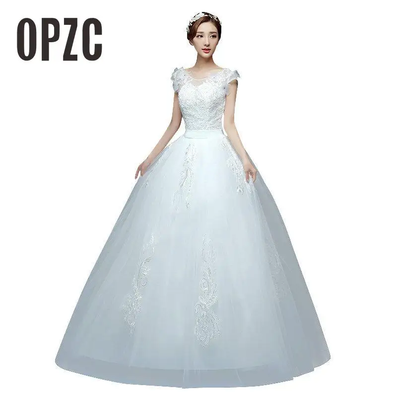 Лидер продаж новинка корейский классический стиль милый короткий рукав белый блестками украшения свадебное платье на заказ