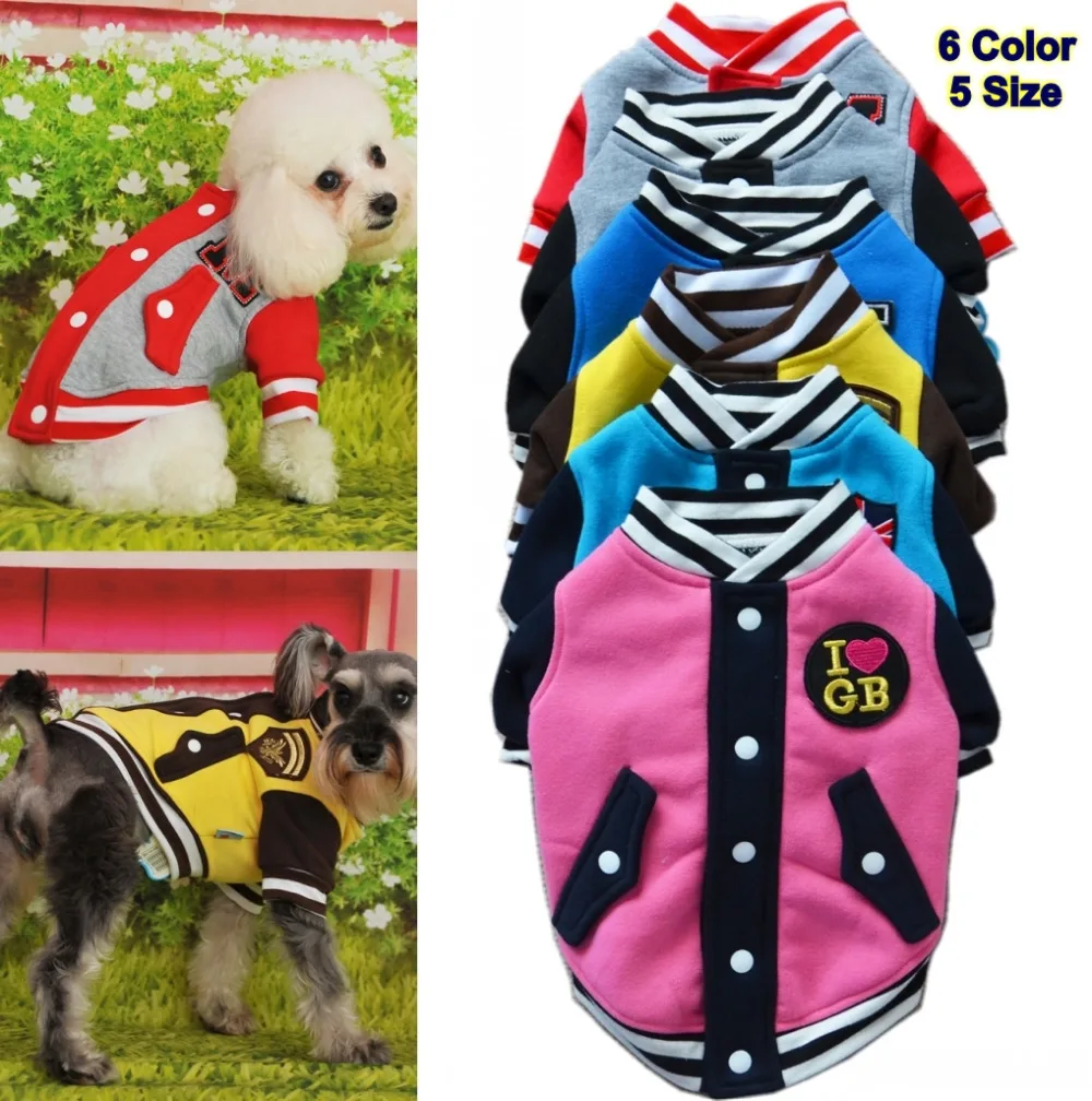 

2014 Autumn Dog Pet Puppy Clothes Pet Apparel Baseball Uniform Jacket Winter Pet Clothes For Dog Warm Velvet Cat Coat Cloth