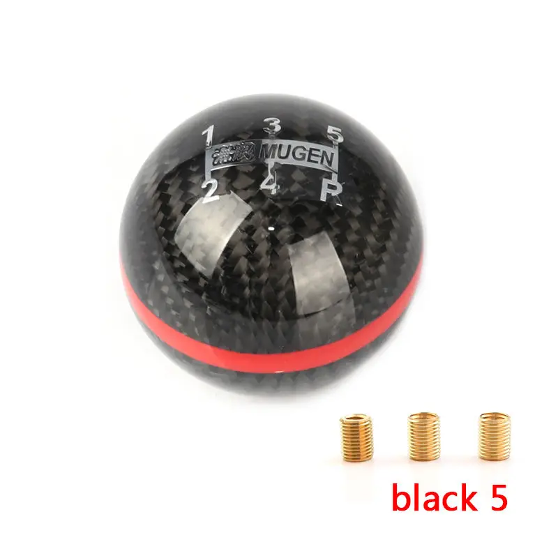 JDM стиль черный/красный 5/6 скорость M12X1.5/M10X1.5/M10X1.25 Mugen углеродное волокно ручка переключения передач для Honda Acura/TOYOTA/NISSAN - Название цвета: black 5 speed
