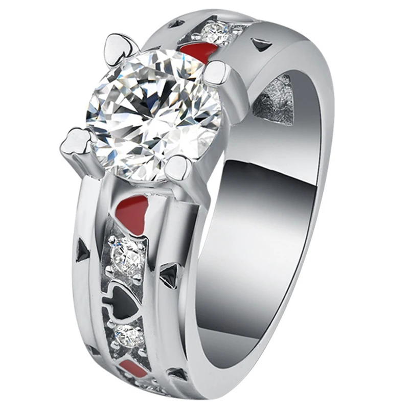 

European Personality Spades A Poker Zircon Rings For Women Bijoux Femme Creative Unique Wedding Band Finger Rings