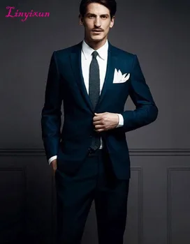 

Linyixun Classic grey mens suits 2018 English notched Lapel men's slim suit fashion man tailor's wedding men suit dress (coat+tr
