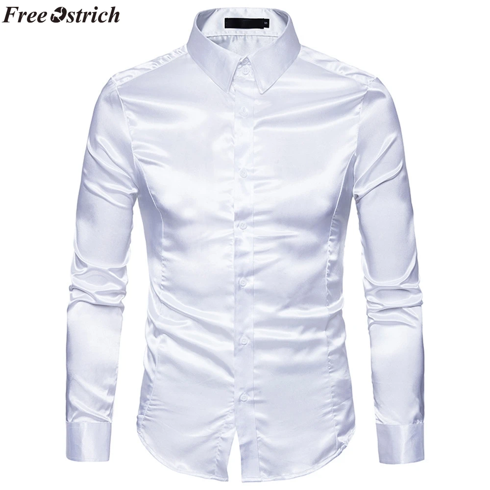 

FREE OSTRICH Brand New Personalized Pattern Print Dress Shirts Long Sleeve Slim Casual Blouses Fashion Social Camisas Homme
