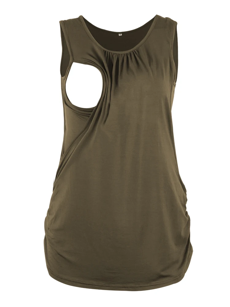 

Women's Nursing Tank Top Cami Maternity Breastfeeding Shirts Front Double Layered Pregnancy Nursing Tees Side Ruched Plus Size