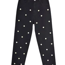 LMCAVASUN женские прямые свободные широкие брюки с высокой талией в западном стиле, джинсовые брюки с шипами, большие женские брюки с жемчугом