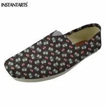 INSTANTARTS Винтаж сердца фотографии принт Женская обувь без застежки на плоской подошве Повседневное дышащие парусиновые Лоферы для девочек Летняя обувь без застежки