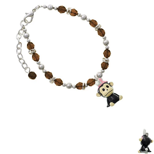 Resin Monkey with Bunny Ears Brown Beaded Bracelet