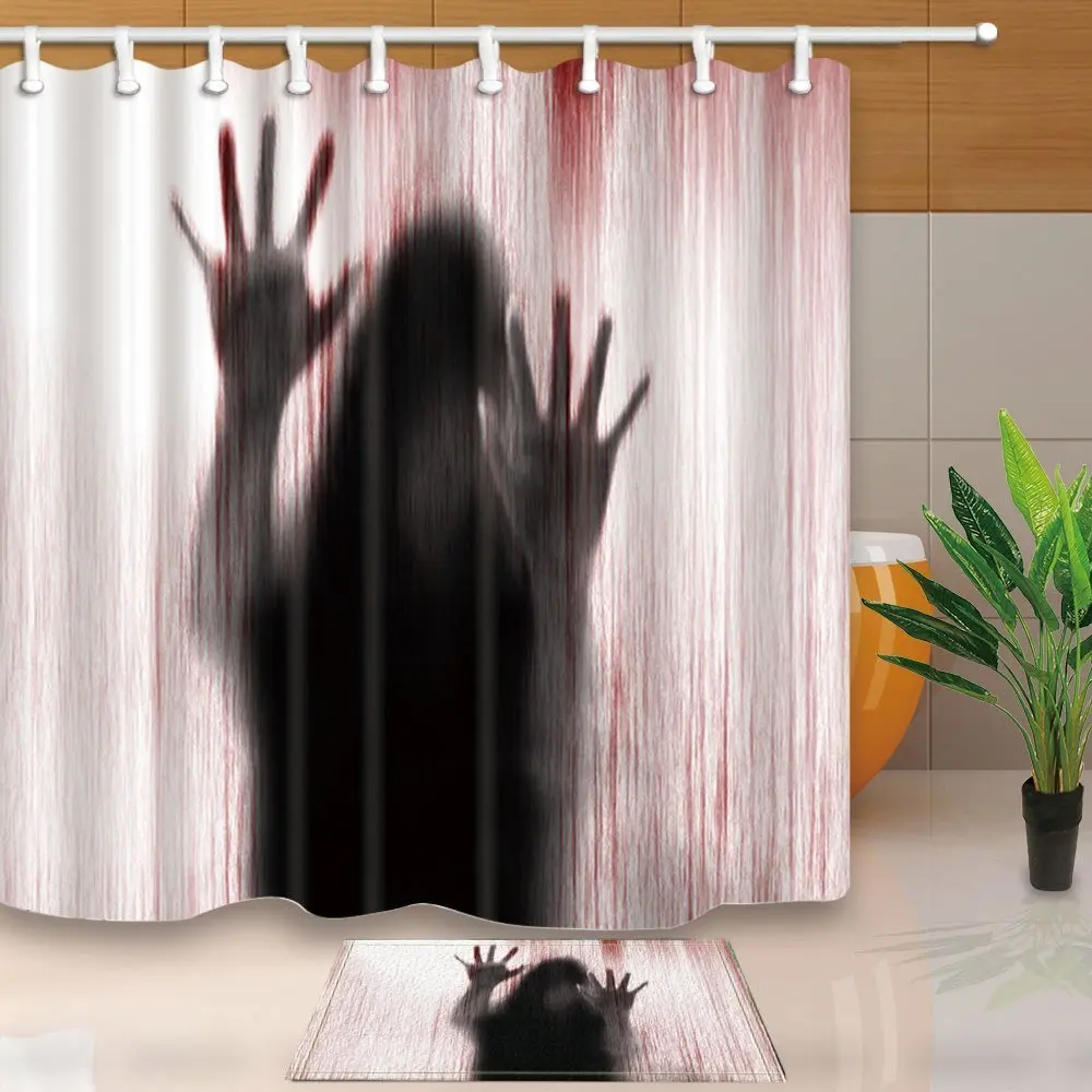 Scary Shadow Polyester Waterproof Bath Decor Shower Curtain