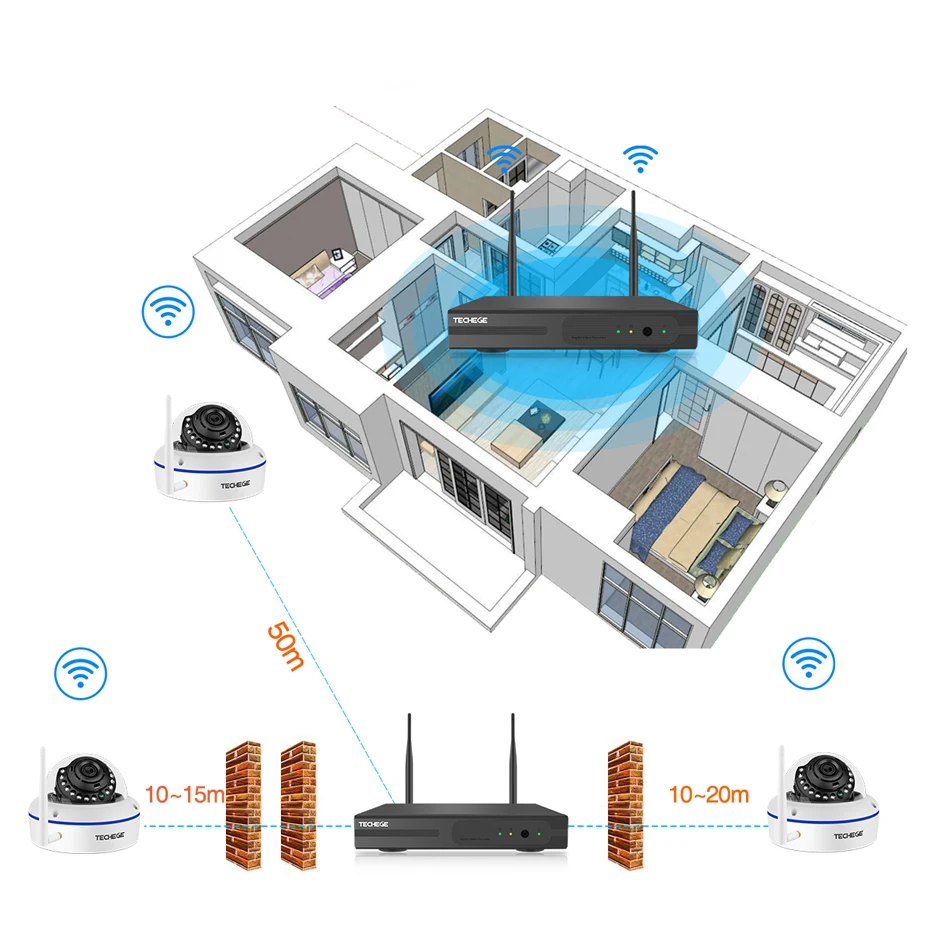 Techege 4CH 1080P H.265 Беспроводной NVR комплект 2.0MP аудио запись оповещения электронной почты Антивандальная ip-камера безопасности системы видеонаблюдения