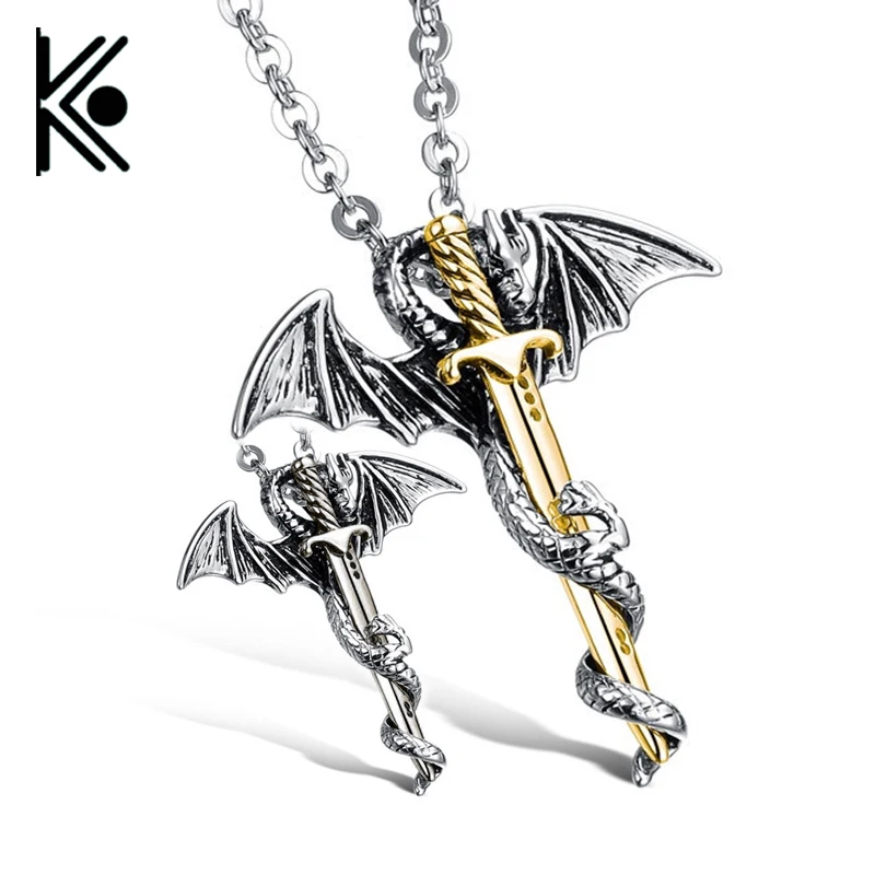 

Drop shipping Lord of Collar Necklace Personality Dragon & Sword Man Pendant Necklaces