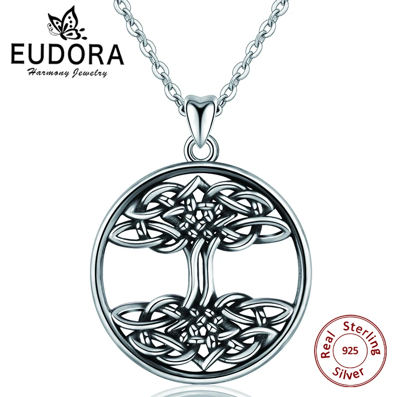 EUDORA, 925 пробы, серебряное, ирландское, кельтское, узел, дерево жизни, ожерелье с подвеской для мужчин и женщин, окисленное серебро, хорошее ювелирное изделие CYD193