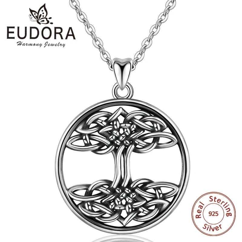 

EUDORA 925 Sterling Silver irish Celtics Knot Tree Of Life Pendant Necklace For Men Women Oxidized Silver Fine Jewelry CYD193