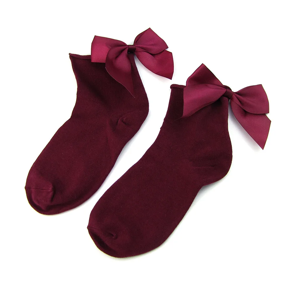 Для женщин Красочные Хлопковые короткие носки с милым рисунком Большая лента с бантом короткие носки - Цвет: wine red