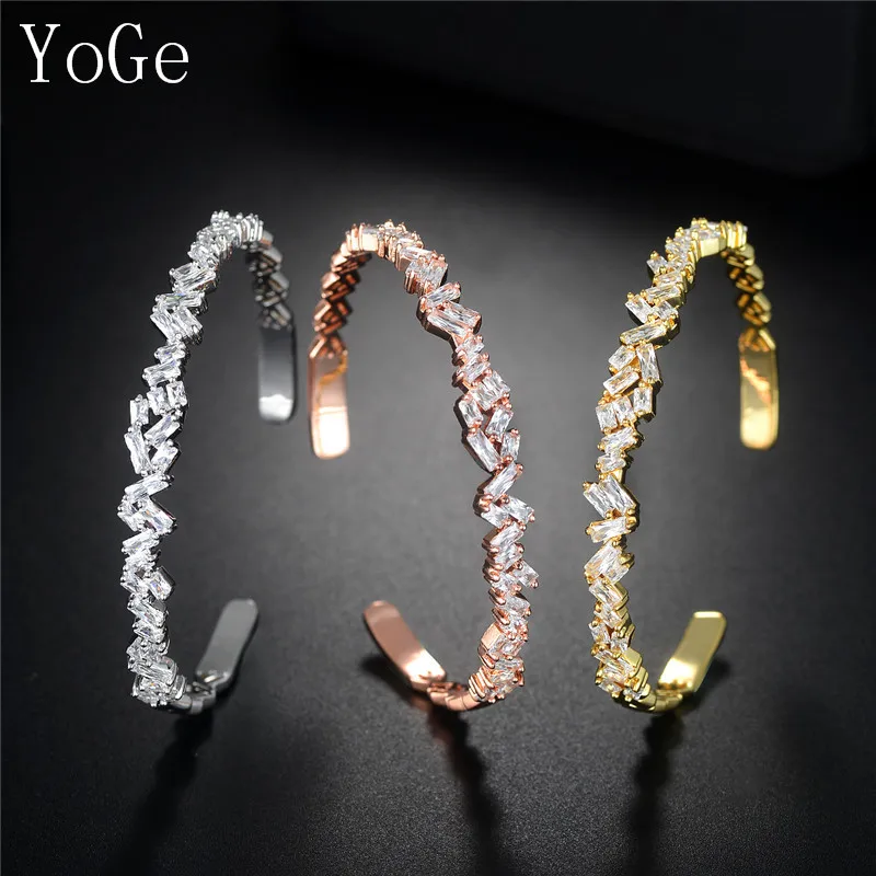 

YoGe B0379 Fashion new AAA cubic zirconia Baguette cuff bangle copper base with colour,3 colours