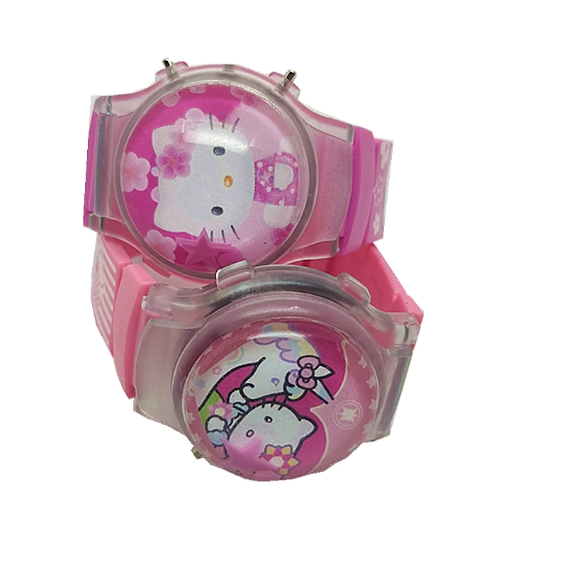 

2019 Hot cakes KT hello Kitty cartoon silicone flash light-emitting electronic baby clamshell watch watch girls and children