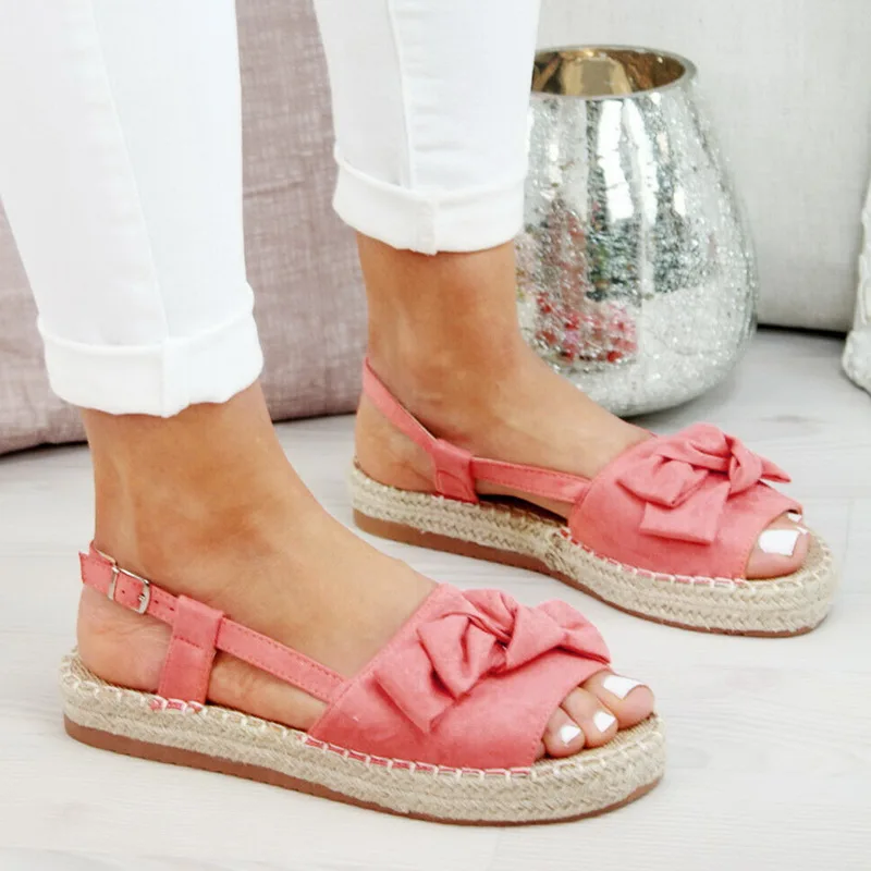 

Summer Med Heel Flats With Wedges Women Shoes Hemp Rope Female Sandals confortBuckle Strap Sandals Peep Toe Ladies Shoes