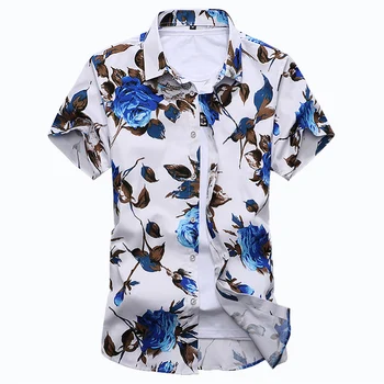 

Fashion Shirt for Men Flower Cotton High Quality Short Sleeve Leisure Shirt Summer Brand Fit Men's Large Size 6XL 7XL Gent Life