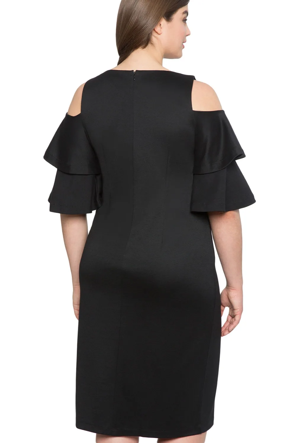 Black-Plus-Size-Flounce-Sleeve-Cold-Shoulder-Dress-LC610319-2-2