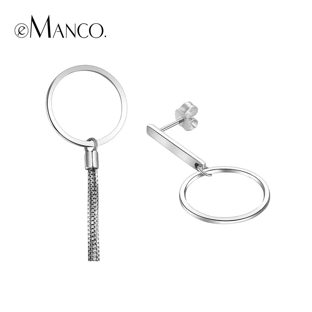 e-Manco 925 Sterling Silver Drop Earrings Simple Tassel Asymmetry Round Circle Dangle Earrings For Women Geometric Fine Jewelry