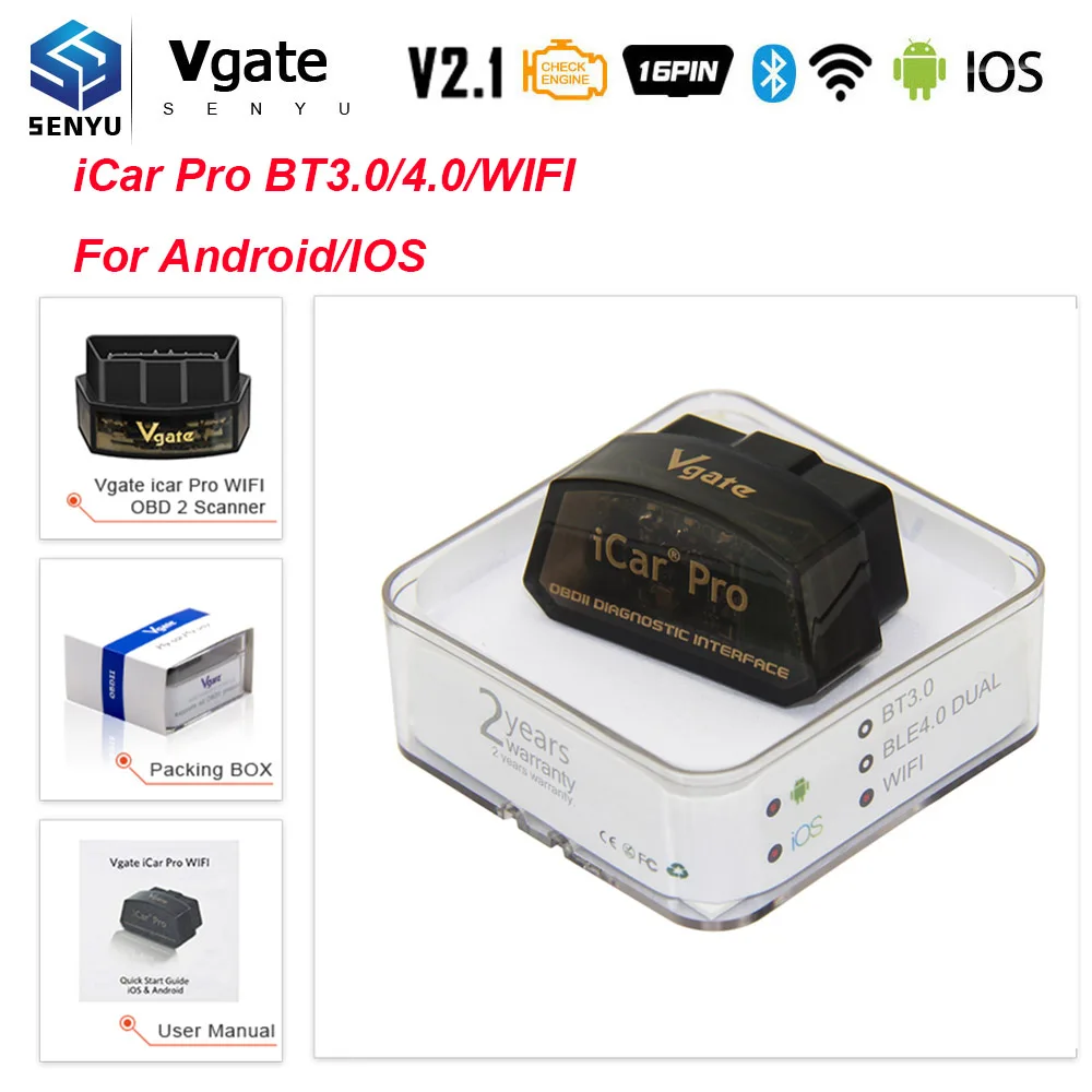 Для Android/IOS Vgate iCar Pro Elm 327 v2.1 OBD OBD2 автомобильный диагностический инструмент Bluetooth wifi Автомобильный сканер PK ELM 327 V1.5