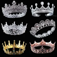 Короны King queen для женщин, свадебная тиара, полная круглая диадема, роскошные стразы, свадебные аксессуары для волос coroa de novia