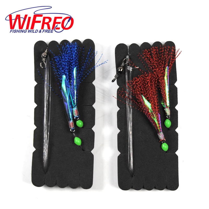 6Packs 5/0 Flasher Rig with Foam Board Holder Blister Package Red Blue