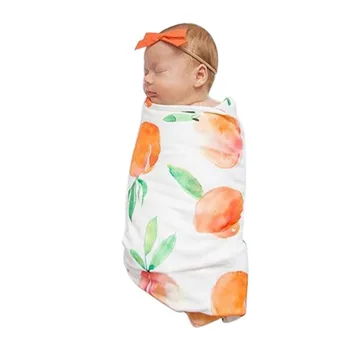 

Baby Blankets Printed Newborn Infant Sleeping Swaddle Muslin Wrap +Headband Sleeping Bags