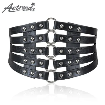 

[AETRENDS] Vintage Hollow Rivets Black Corset Cinch Belts for Women Elastic Waistband Shape-Making Slim Female Belt D-0102