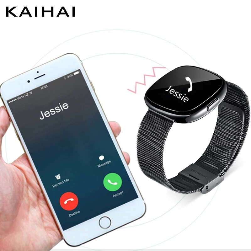 

KAIHAI Business wristband fitness watches smart bracelet Blood Pressure Heart Rate Monitor Alarm Clock Reminder black Metal stra
