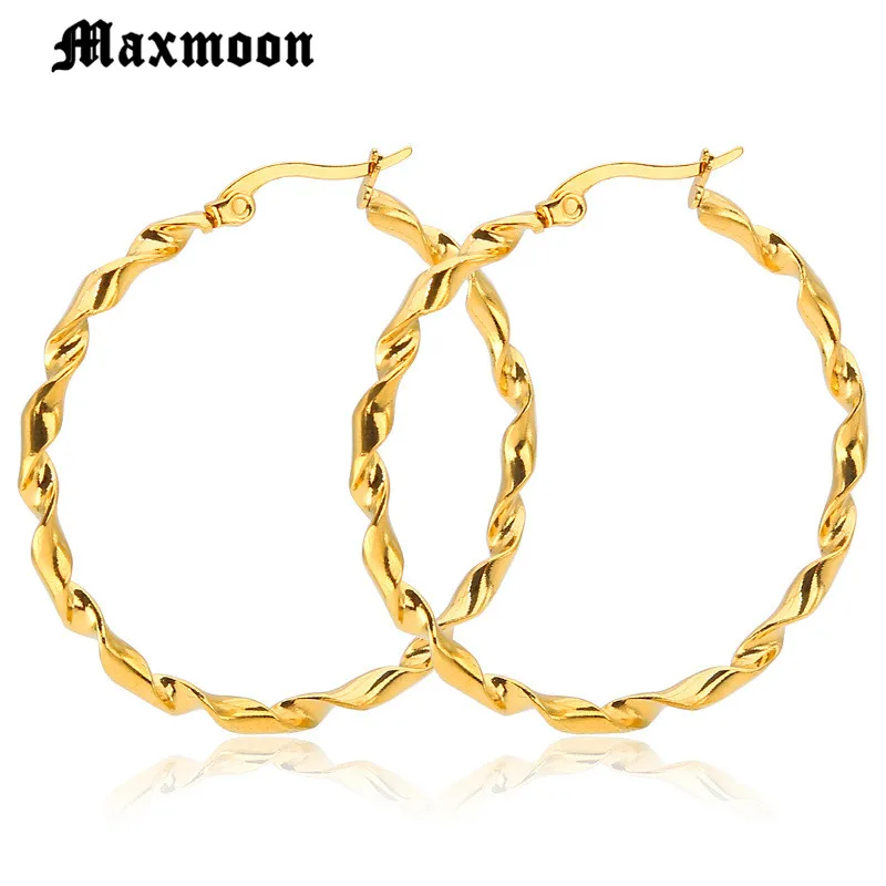 

Maxmoon Gold Color Stainless Steel Big Hoop Earrings for Women Round Circle Earrings Brincos Jewelry Party Rock Gift
