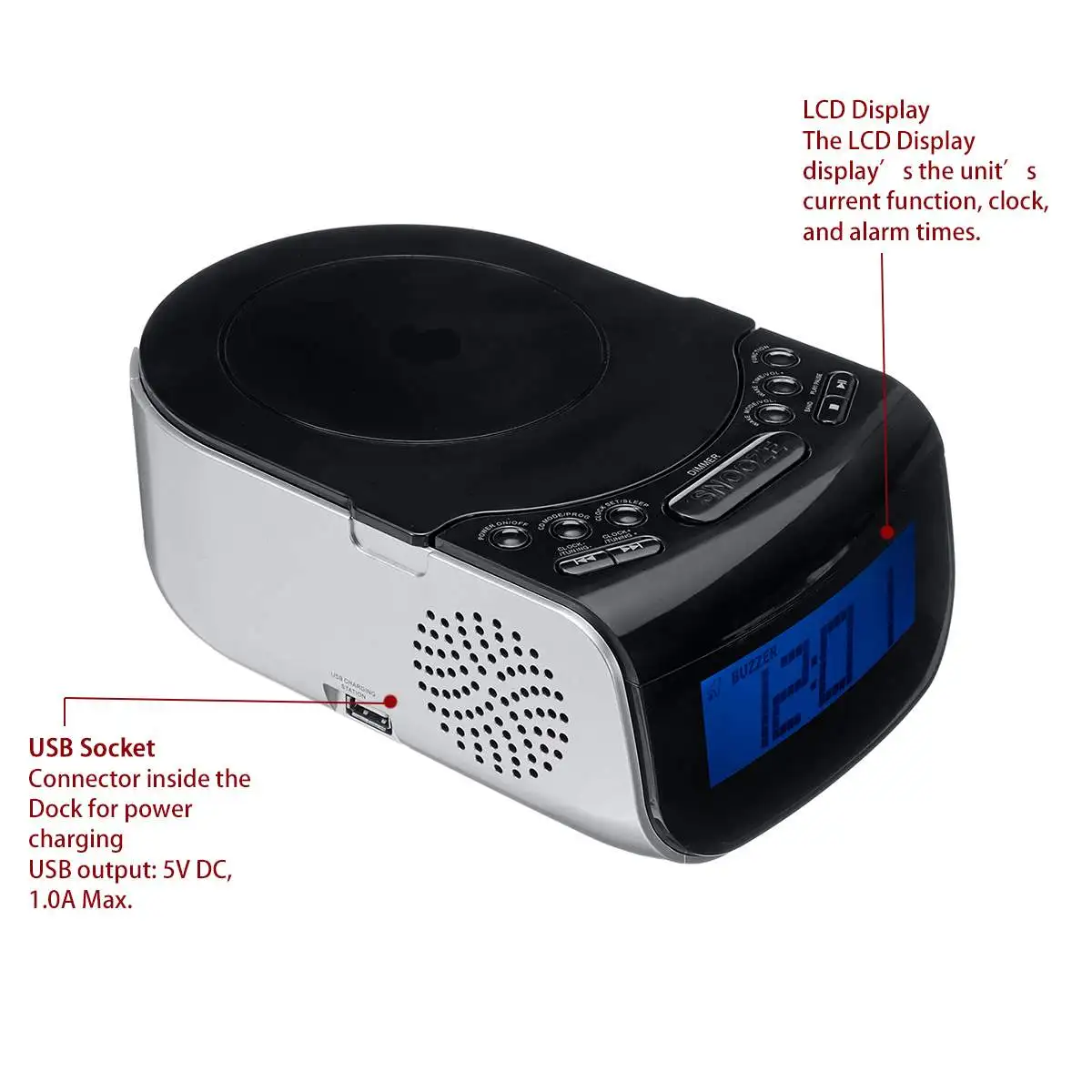 110 В/220 В цифровой ЖК-будильник двойной динамик настройка Am/Fm радио CD музыкальный плеер машина Регулируемая яркость USB порт