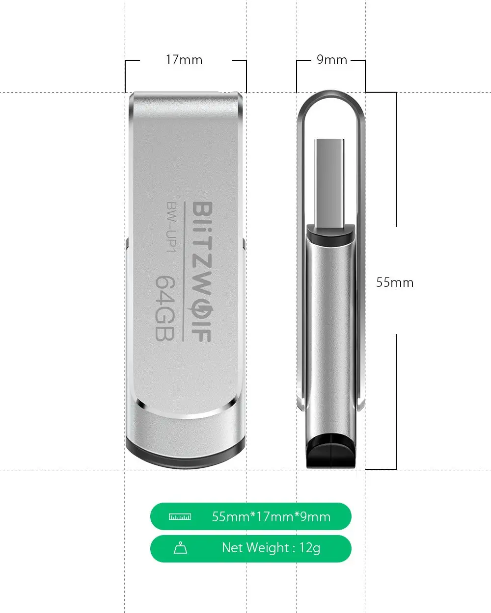 BlitzWolf? BW-UP1 алюминиевый сплав 360 ° складной чехол флеш-накопитель USB 3,0 16 ГБ 32 ГБ 64 ГБ 128 Гб внешний накопитель