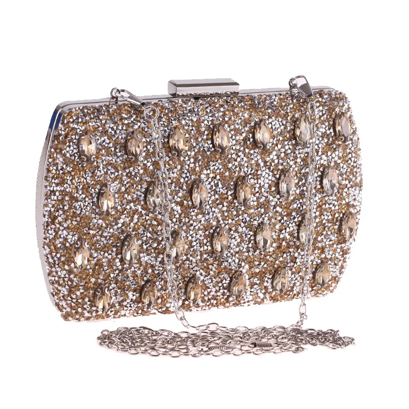

Bamboo Charm New Fashion Rhinestones Women's Evening Party Clutch Bag Crystal Lady Handbag Casual Crossbody Shoulder Metal Chain
