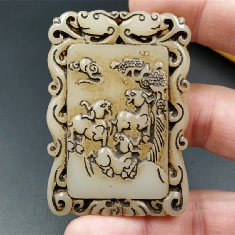 Imitation ancient Xinjiang white Sanyang Kai Tai Mongolia do the old material Sheep Ruyi Pendant necklace | Украшения и