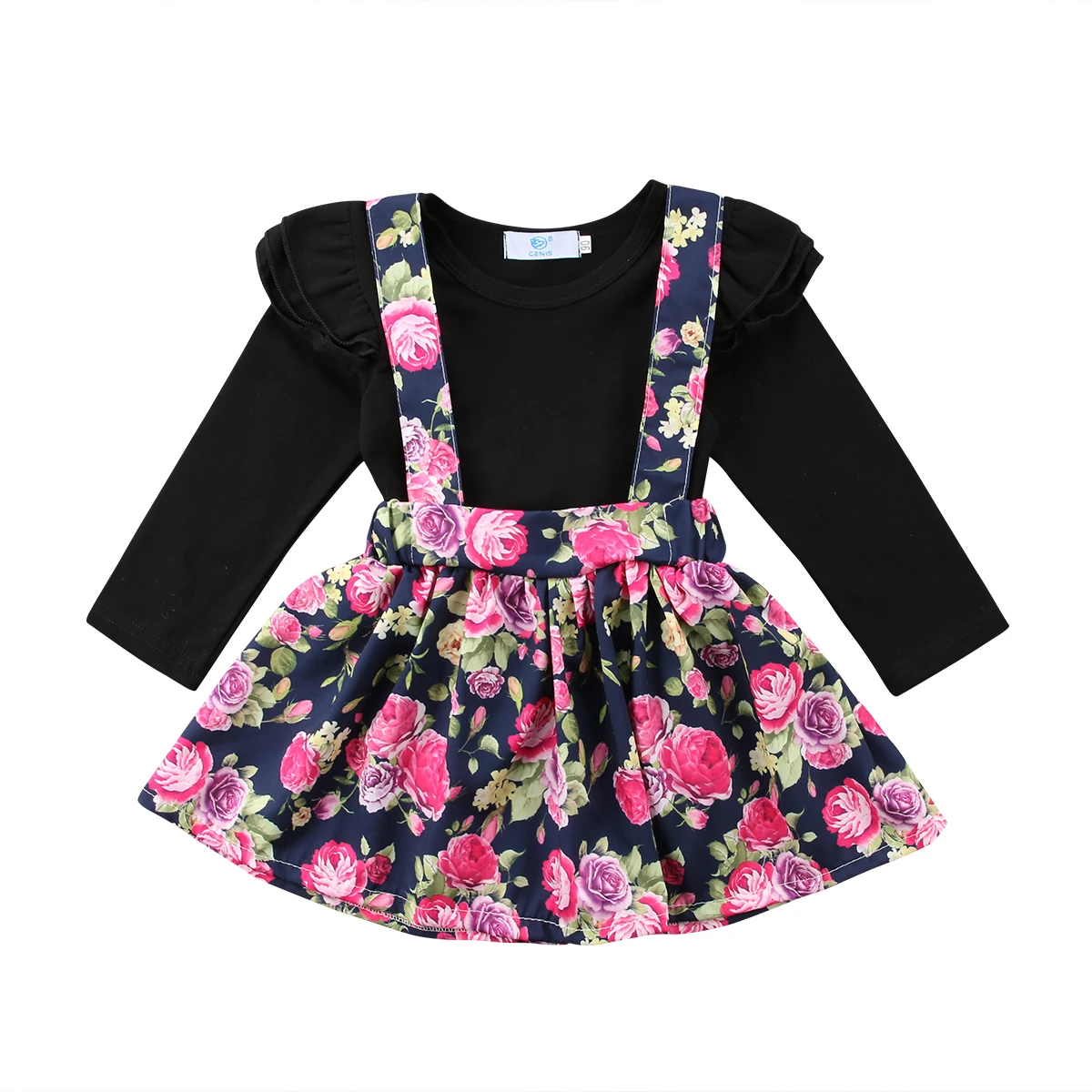 3Pcs Flower Girl Romper Dress Infant Baby Solid Black Long Sleeve Tops ...